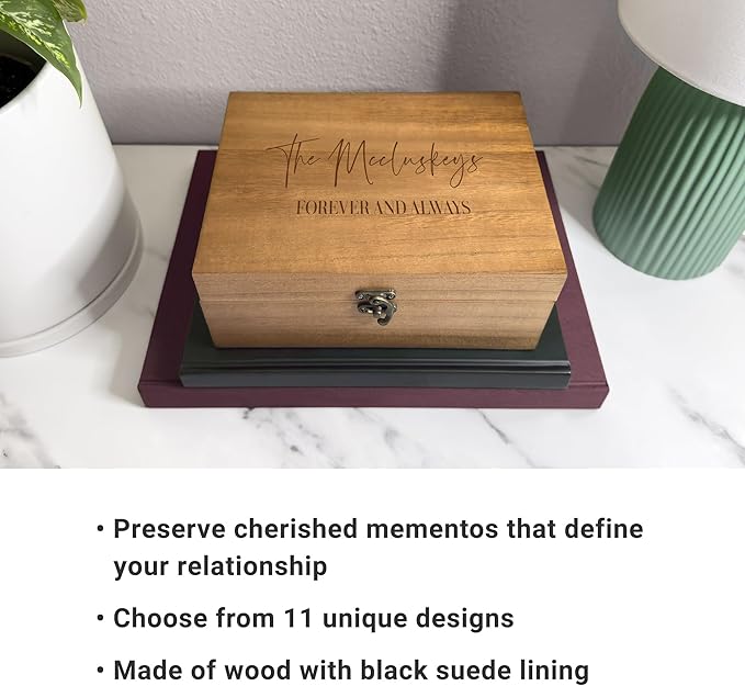 Let's Make Memories Personalized Wooden Keepsake Box With Hinged Lid - Wood Memento Box - Decorative Storage - Home Decor - For Couples, Wedding, Newlyweds - Laser Engraved - Story of Us