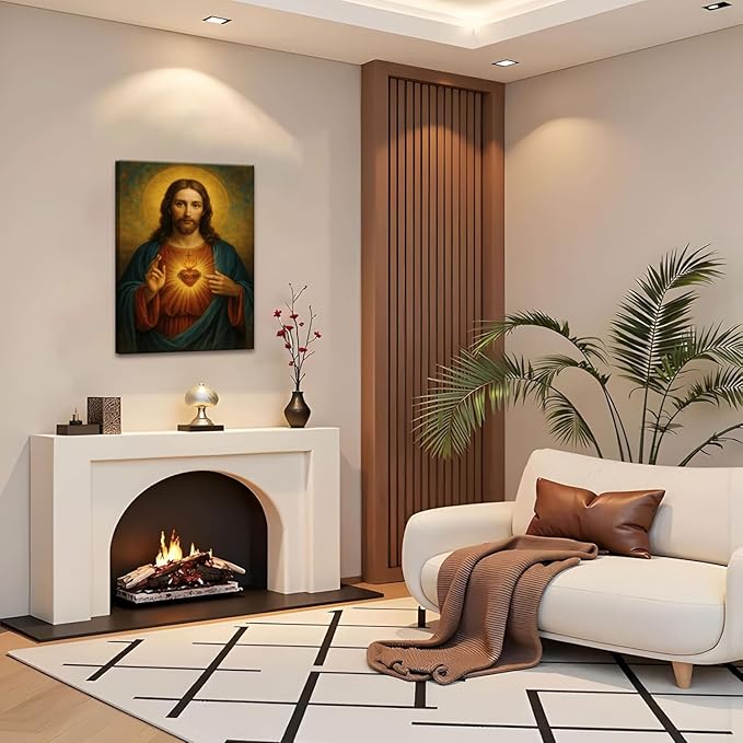 Sacred Heart of Jesus Canvas Wall Art Catholic Divine Mercy Prints Wall Decor Christ Jesus Portrait Poster Christian Religious Picture Artwork for Bedroom Living Room Prayer Room 12x16 Inch Framed