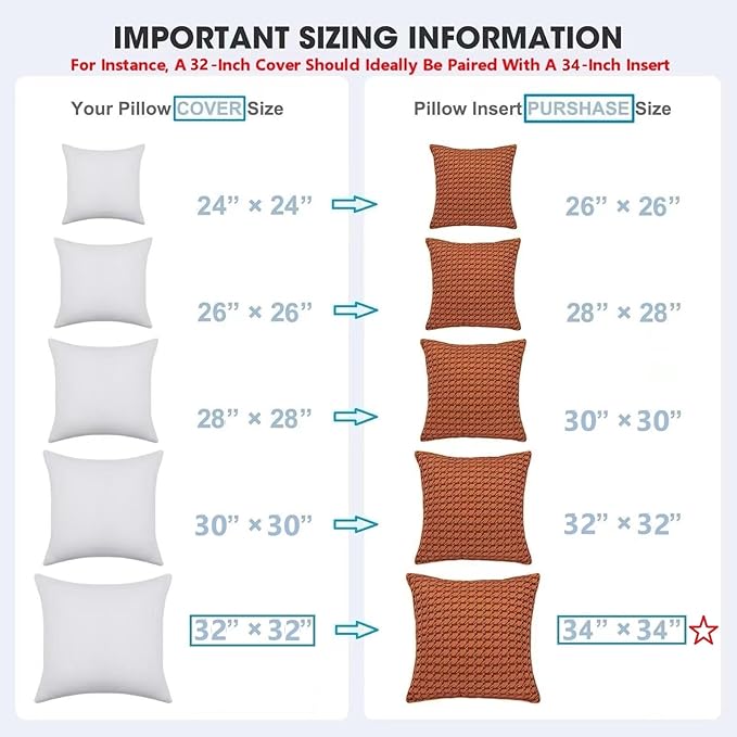 WINGLAM Throw Pillow Inserts 2-Pack, 34x34 Inches Square Decorative Pillow Stuffers, Hypoallergenic Ultra Soft Lightweight Down Alternative Polyester, White Sham Stuffer Pillows（2）