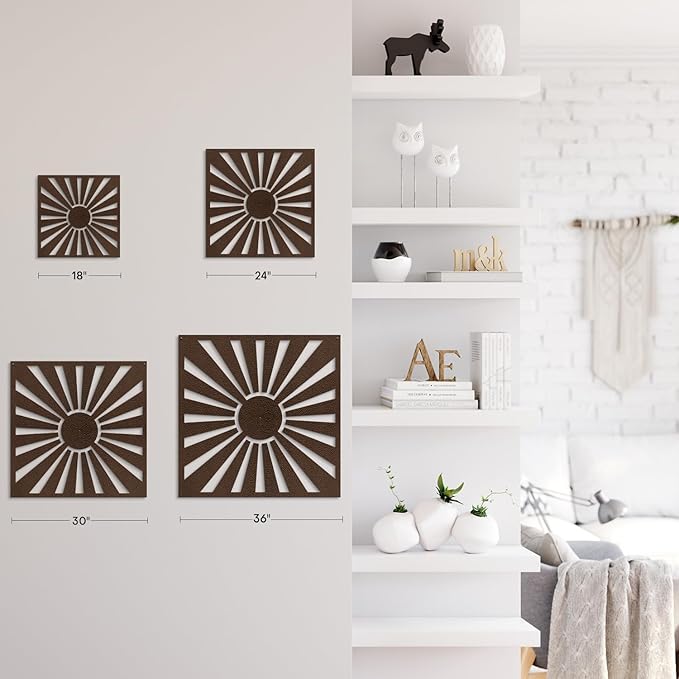 SIGNLEADER Metal Wall Decor Sun Ray Minimalist Modern Luxury Wall Sculpture Hangings 3D Statue Home Decoration for Living Room, Bedroom, Bathroom, Kitchen, Fireplace, Office - 24" Bronze