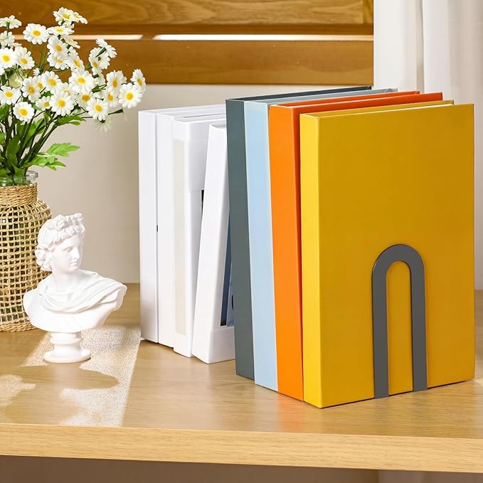 Chunful 6 Pcs Modern Metal Book Ends for Shelves Decorative Small Bookends Book Shelf Organizer Minimalist Design Stopper to Hold Books for Home Office (5.5 * 3.75 * 2.25inch,Black)