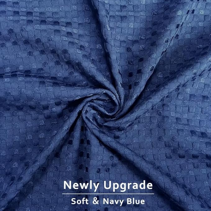 MIYE Pleated Waffle Weave Bed Skirt, Tailored Dust Ruffle 18 Inch Drop Easy Fit, Machine Washable (Navy Blue, Queen - 18" Drop)