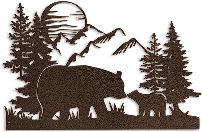 SIGNLEADER Metal Wall Art Decor Bear, Pine, Mountains Minimalist Modern Abstract Wall Sculpture Hangings Home Decoration for Living Room, Bedroom, Bathroom, Kitchen, Outdoor - 18" Bronze