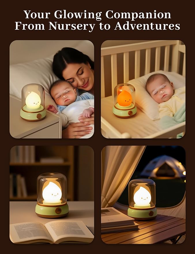 Chibi Flame Lamp, Sleep White Noise Machine Night Light, 5 White Noise with 4 Level Volume Adjustment, Rechargeable Lamp,Decor,Gift for Girls
