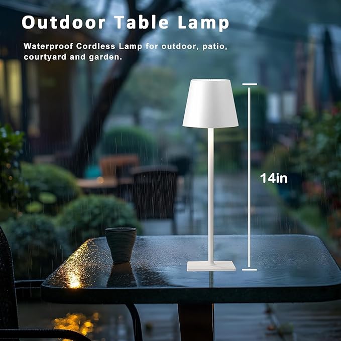 White Rechargeable Table Lamp Set of 2,Cordless Desk Lamp,Small Led Outdoor Table Lamp for Restaurant Dining Table Top Tabletop Lighting,lampara de mesa recargable,Touch Lamp,Wireless Table Lamp