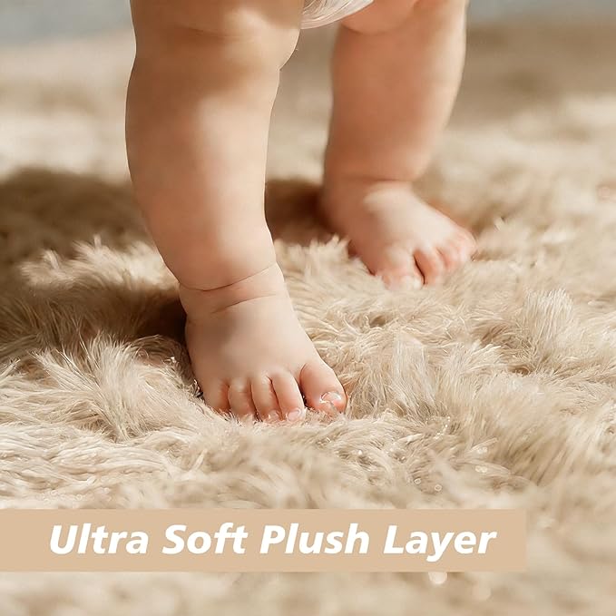yulidayang Fluffy Round Area Rugs for Bedroom,3'X3'Shag Circle Area Rugs for Girls Room,Non Slip Fuzzy Plush Rug for Kids Room Living Room and Dorm Home Decor Rug,Beige