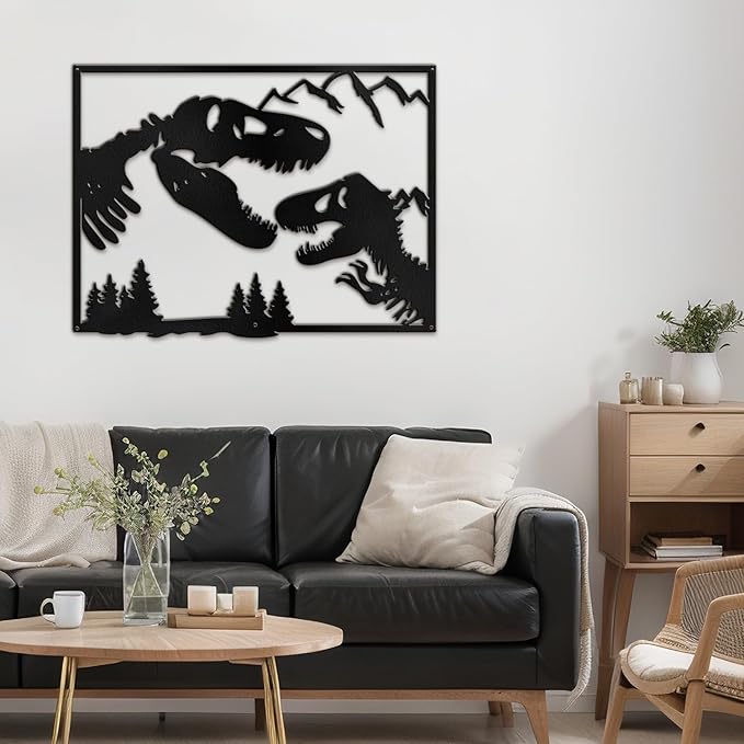 SIGNLEADER Metal Wall Art Decor Screaming Dinosaur Minimalist Modern Abstract Wall Sculpture Hangings Home Decoration for Living Room, Bedroom, Bathroom, Kitchen, Outdoor - 18" Black