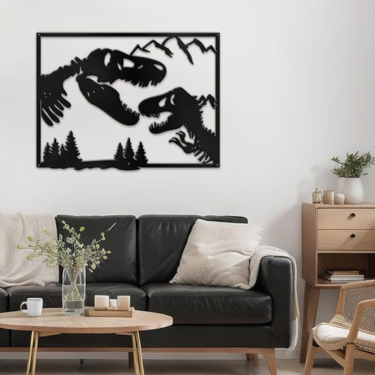 SIGNLEADER Metal Wall Art Decor Screaming Dinosaur Minimalist Modern Abstract Wall Sculpture Hangings Home Decoration for Living Room, Bedroom, Bathroom, Kitchen, Outdoor - 18" Black