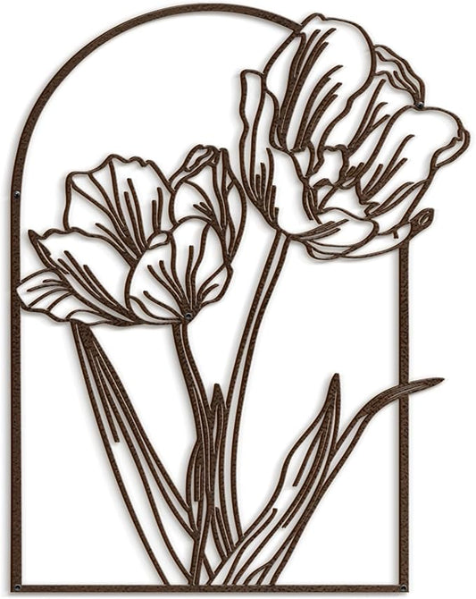 SIGNLEADER Metal Wall Art Decor Sketches & Line Art of Flowers Modern Abstract Wall Sculpture Hangings Home Decoration for Living Room, Bedroom, Bathroom, Kitchen, Outdoor - 18" Bronze