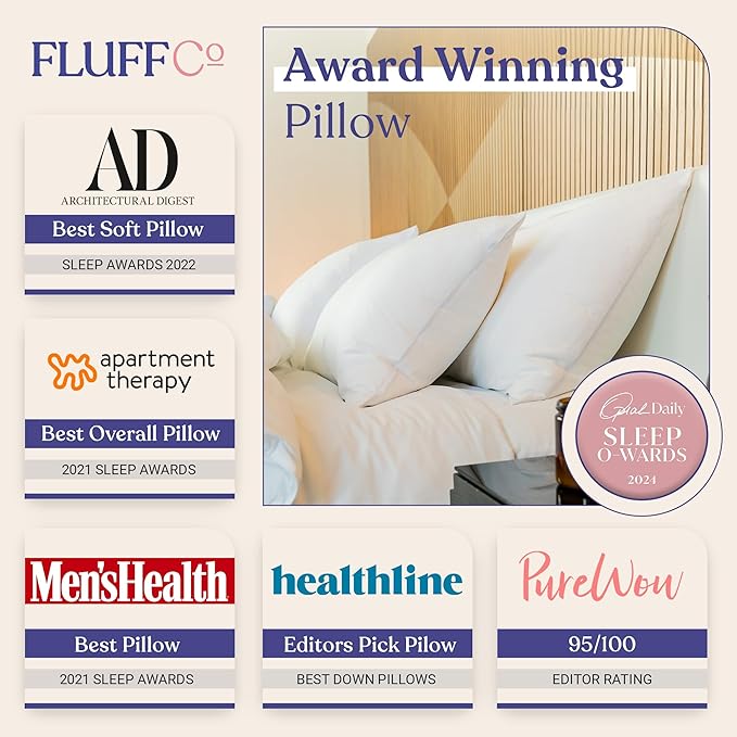 FluffCo Zen Fluff Pillows - Down Alternative - King Bed Pillow for Sleeping Made in USA - Luxury Hotel-Quality Pillow - 100% Cotton, 300 Thread Count (King Size 1 Pack)