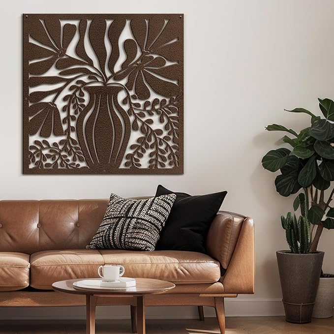 SIGNLEADER Metal Wall Art Decor Leaves in Bronze Bottle Minimalist Modern Abstract Wall Sculpture Hangings Home Decoration for Living Room, Bedroom, Bathroom, Kitchen, Outdoor - 18" Bronze