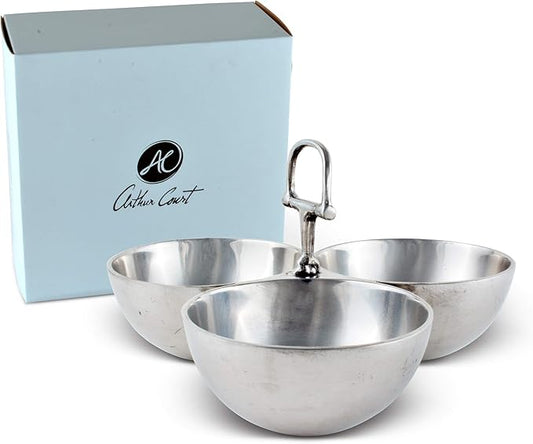 Arthur Court Equestrian Horse 3 Bowl Nut Snacks Candy Dish Bowl Ensemble - Cast Aluminum Hand Polished 5.5 inch Tall x 9 inch Wide