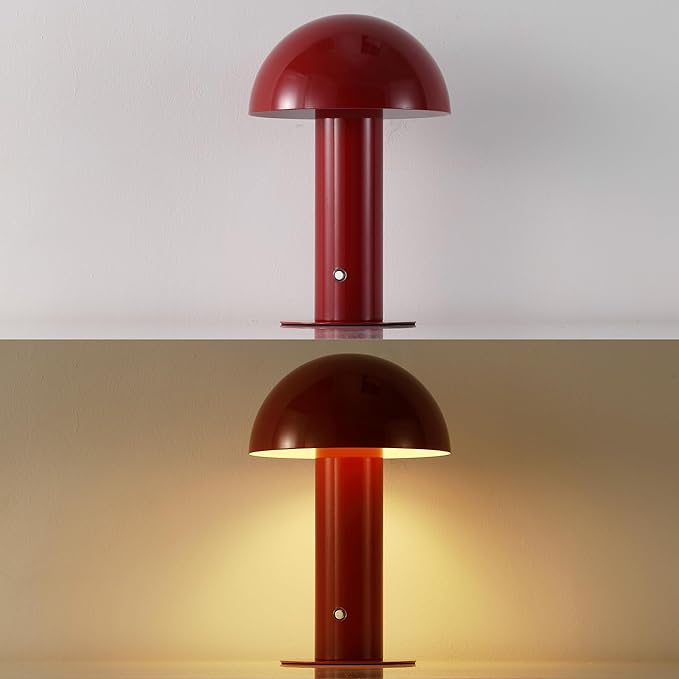 JONATHAN Y JYL7115G Boletus 10.75" Contemporary Bohemian Rechargeable/Cordless Iron Dimmable Integrated LED Mushroom Table Lamp, Red, for Desk, Bar Console, Vanity