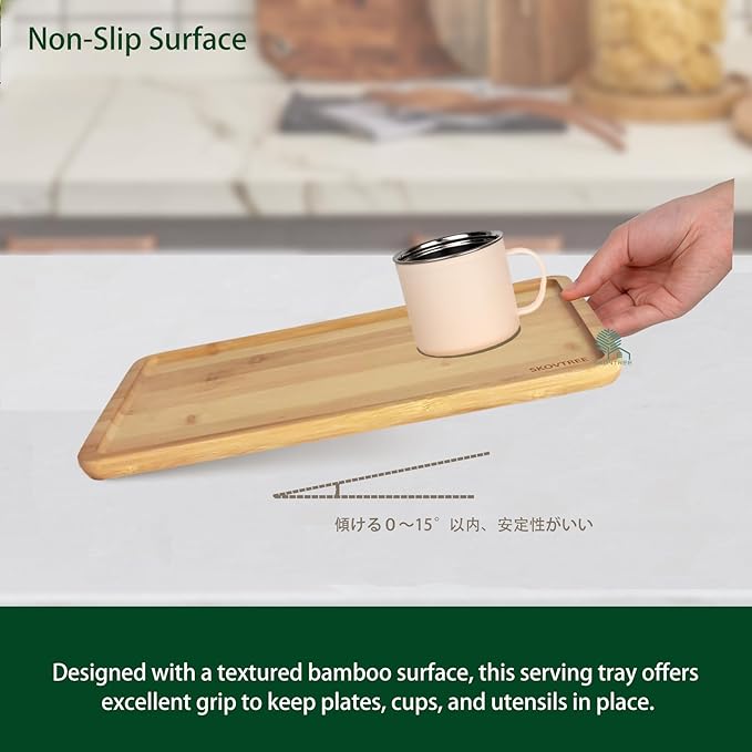 Bamboo Serving Tray, Food Tray for Eating and Serving Coffee, Tea, 15.8x11.8 Inch