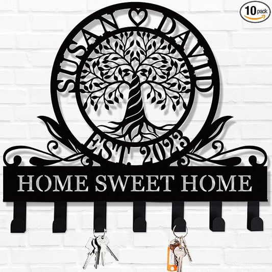 Custom Metal Name Key Holder for Wall - Personalized Hooks Rack for Hanging Entryway Keys, Wall Mounted Key Organizer，Kitchen Decor，Housewarming Gifts,Home Decor