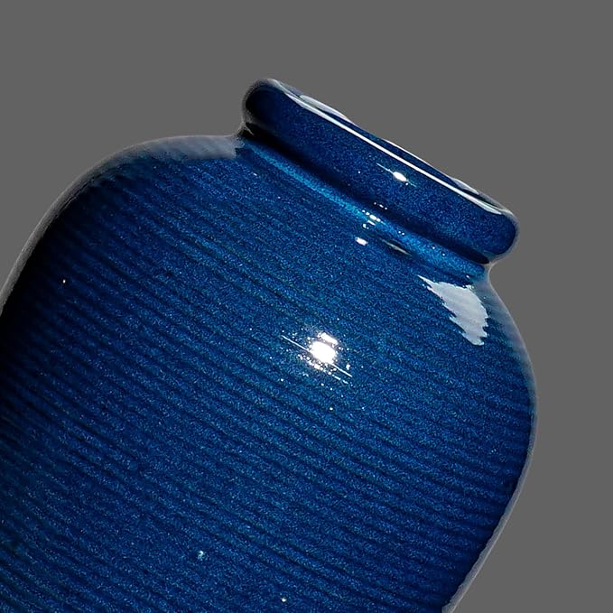 Blue Ceramic Vases Home Decor - 11 Inch Tall Farmhouse Vases for Flowers, Modern Textured Vase for Centerpieces, Living Room, Kitchen Island Decor, Fireplace, Entryway Decorations