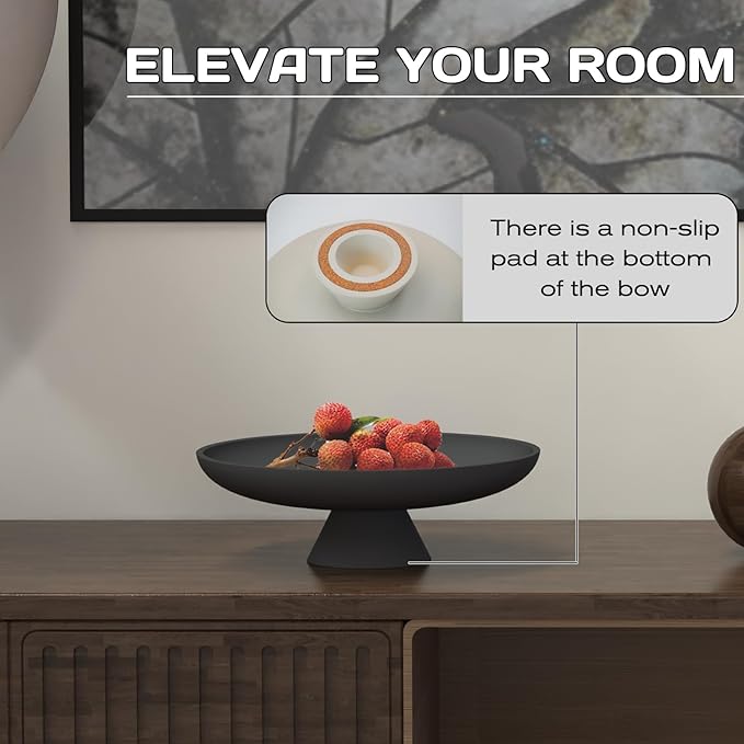 Concrete Decorative Bowl for Kitchen Counter Large Fruit Bowl Handmade Modern Key Holder for Entryway Table,Heavy Duty Coffee Table Centerpiece Tray with Non-slip Base Aesthetic Home Decor Accessory