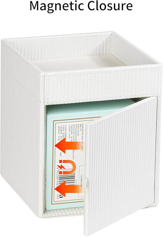Square Tissue Box Cover with Tray, PU Leather Tissue Box Holder Decorative Cube Tissue Holder for Bathroom Bedroom Office (Cream)