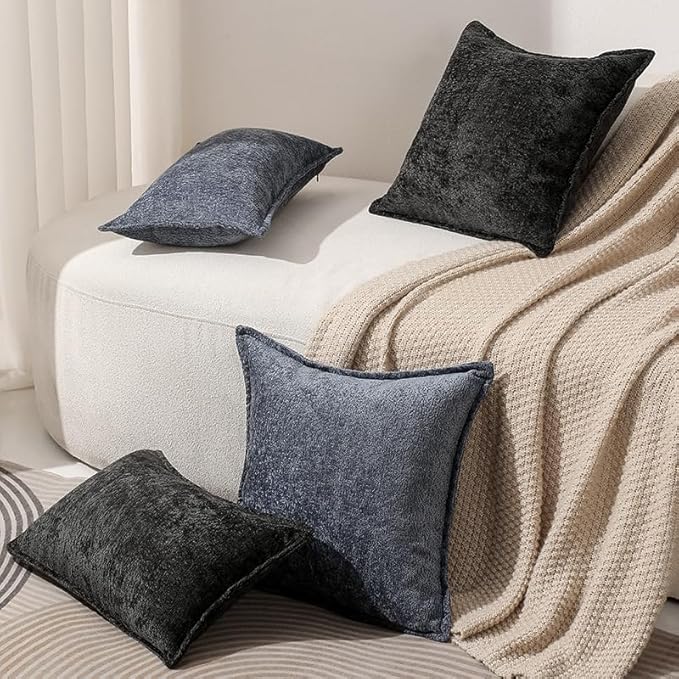 DEZENE Pack of 2 Navy Euro Shams Pillow Covers 26x26 Cozy Soft Chenille Decorative Throw Pillow Covers Accent Vintage Square Couch Pillow Covers for Home Decor Bed Sofa Living Room
