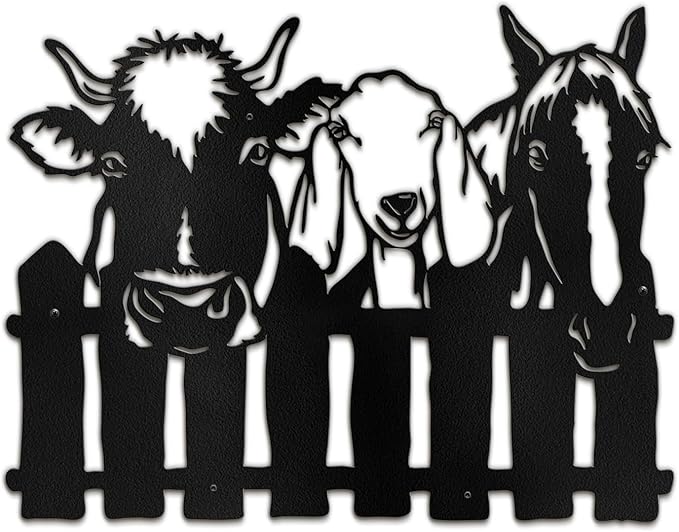 SIGNLEADER Metal Wall Art Decor Cows, Sheep, Horses by the fence Minimalist Modern Abstract Wall Sculpture Hangings Home Decoration for Living Room, Bedroom, Bathroom, Kitchen, Outdoor - 18" Black