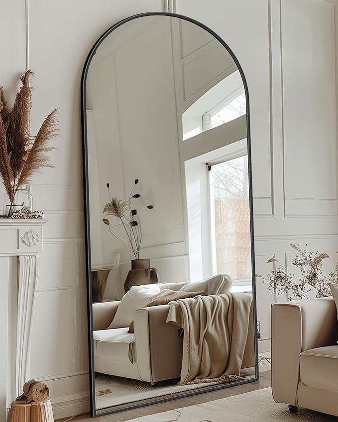 Antok Full Length Mirror, 71"x26" Floor Mirror with Stand, Hanging Mounted Mirrors for Bedroom, Living Room, Cloakroom, Dining Room, Black, Arched