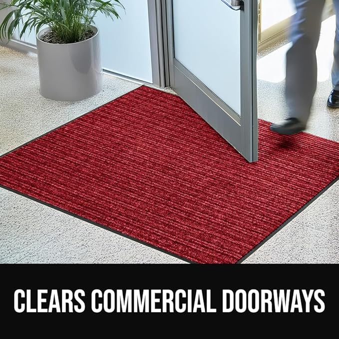 GORILLA GRIP Waterproof Traffic Guard Door Mat, 72x48, Heavy Duty Entryway Mats, Strong Backing Commercial Utility Rugs for Office Hallway, Garage Floor and Home, Low Profile Carpet Runner, Red
