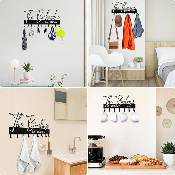 Personalized Metal Key Rack Hooks, Key Holder Wall Mounted Key Hooks, Name Theme Wall Decoration Hooks, Key Hanger Organizer for Living Room, Entryway, Bathroom, Office Decor(Above)
