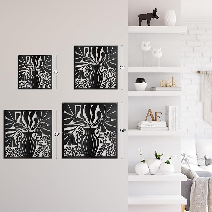 SIGNLEADER Metal Wall Art Decor Leaves in Black Bottle Minimalist Modern Abstract Wall Sculpture Hangings Home Decoration for Living Room, Bedroom, Bathroom, Kitchen, Outdoor - 18" Black