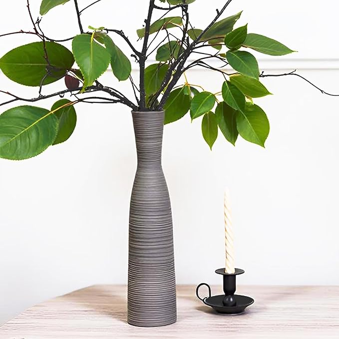 ALMA 20" Black Tall Skinny Flower Vase for Floor, Grey Modern Decorative Ceramic Vase for Living Room Floor, Dinner Table, Entryway, Fireplace, Bookshelf, Offer, Home Decor