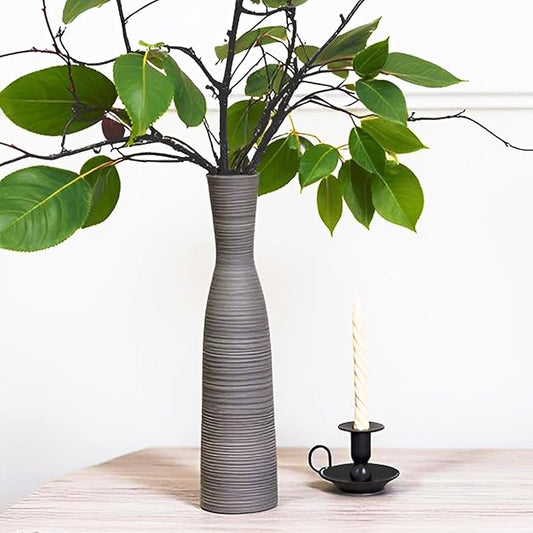 ALMA 20" Black Tall Skinny Flower Vase for Floor, Grey Modern Decorative Ceramic Vase for Living Room Floor, Dinner Table, Entryway, Fireplace, Bookshelf, Offer, Home Decor