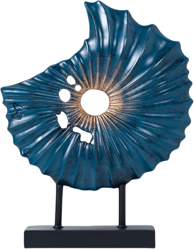 Unique Round Coin Sculpture Decorative Objects for Shelf Home Decor Accents, Modern Abstract Tabletop Decor Items for Living Room Fireplace Mantel, Above Cabinet (Blue L)