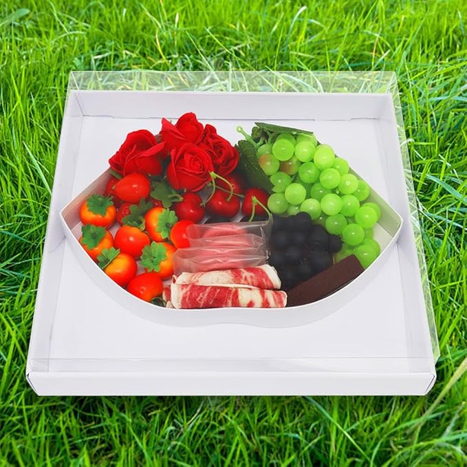 WENPACK 12.5" Cardboard Lip Kiss Shaped Paper Valentine's Day Decorative Strawberries Sweets Candy Box with Clear Lid (White, Kiss)