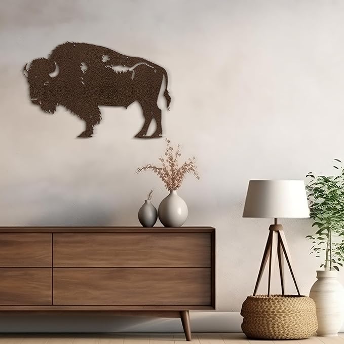 SIGNLEADER Metal Wall Art Decor Grazing Bison Rustic Western Decor Minimalist Modern Abstract Wall Sculpture Hangings Home Decoration for Living Room, Bedroom, Bathroom, Kitchen, Outdoor - 18" Bronze