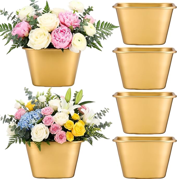 6 Pcs Small Gold Vases for Centerpieces Tall Metal Flower Trumpet Vase Vintage Compote Planter Plant Pots for Wedding Party Table Centerpiece Decorations (3.7 Inch,Cylinder)