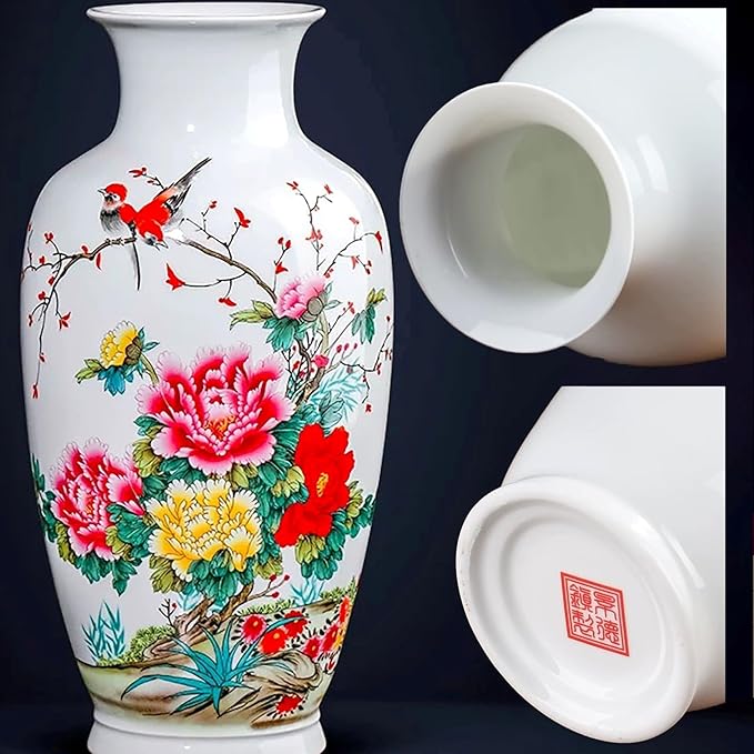 MTME Porcelain Figurines, Jingdezhen Decorative Flower vase, Blessings Sr. Home Decor, Wedding Gifts, Aesthetic Sculpture Home décor (Multicolor Peonies)