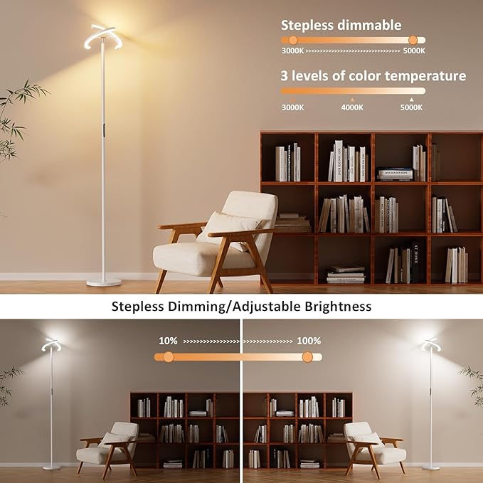 PreeOtti Floor Lamps for Living Room, 40W/2400LM LED Floor Lamp with Touch & Remote Control, 70" Tall Standing Lamp Stepless Dimmable, Modern Torchiere Corner Lamp for Bedroom, Office - White