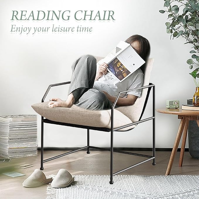 Accent Chair Living Room Chairs Accent Chairs Set of 2 Comfy Reading Chair for Bedroom Upholstered Lounge Chair Mid Century Modern Arm Chair Side Sofa Chair Armchair Waiting Room Chairs(Cream, 2)