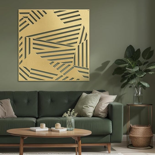 SIGNLEADER Metal Wall Decor Abstract Geometric Minimalist Modern Luxury Wall Sculpture Hangings 3D Statue Home Decoration for Living Room, Bedroom, Bathroom, Kitchen, Fireplace, Office - 24" Gold