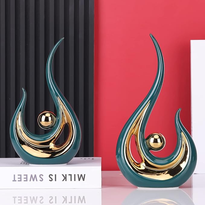 LCCCK 2-Pack Modern Abstract Art Home Decor Accent, Contemporary Statues Coffee Table Decor for Living Room, Dining Room Centerpieces, Ceramic Sculptures and Gold Knick Knacks for TV Stand Decor