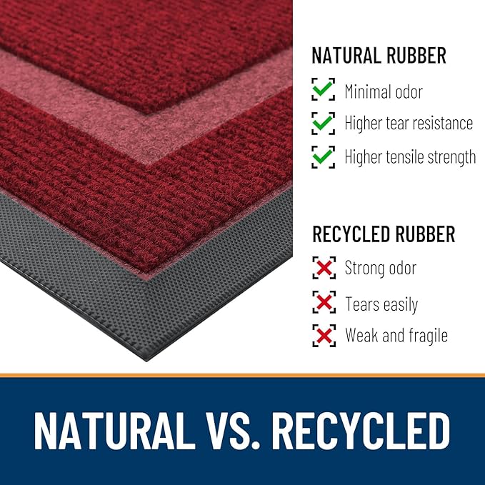 OLANLY Front Door Mat Indoor Outdoor Entrance, Waterproof All-Season, All-Weather Doormat, Sturdy Natural Rubber, Fade Resistant, Low Profile, Easy Clean Patio Porch Entryway Mat, 47x17, Wine Red