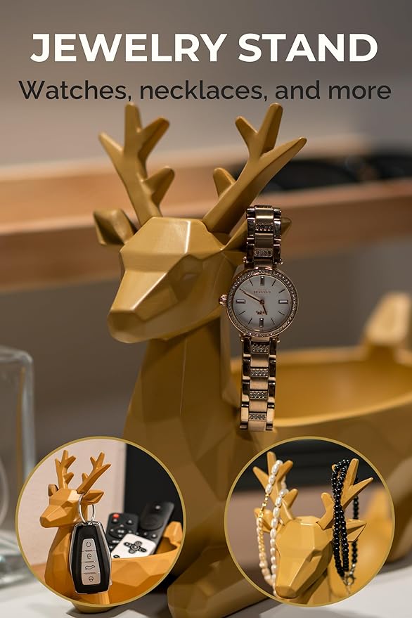 Low-Poly Deer Bowl, Resin Reindeer Statue, Deer Candy Dish & Key Holder, Deer Desk Decor for Living Room, Entryway, Dining Table, Office, Shelves