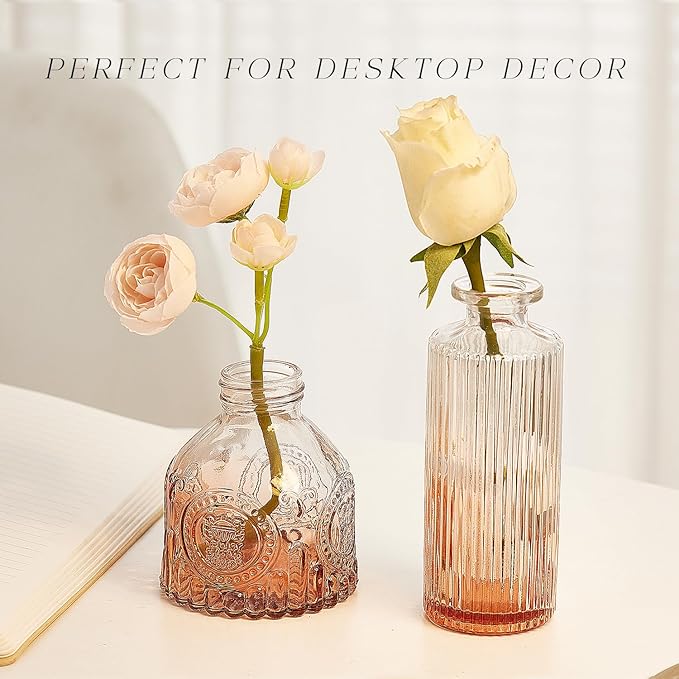 Glass Bud Vase Set of 30, Small Flower Vases, Glass Vases for Centerpieces, Vintage Home Table Decorations Bud Vases (30 Pcs, Amber)