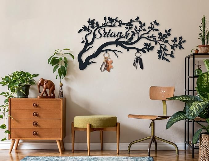 Custom Last Name Sign, Tree Branches Wall Coat Rack, Metal Hat Rack Name, Tree Hooks Metal Decor, Mounted Coat Hanger, Entryway Wall Art Signs