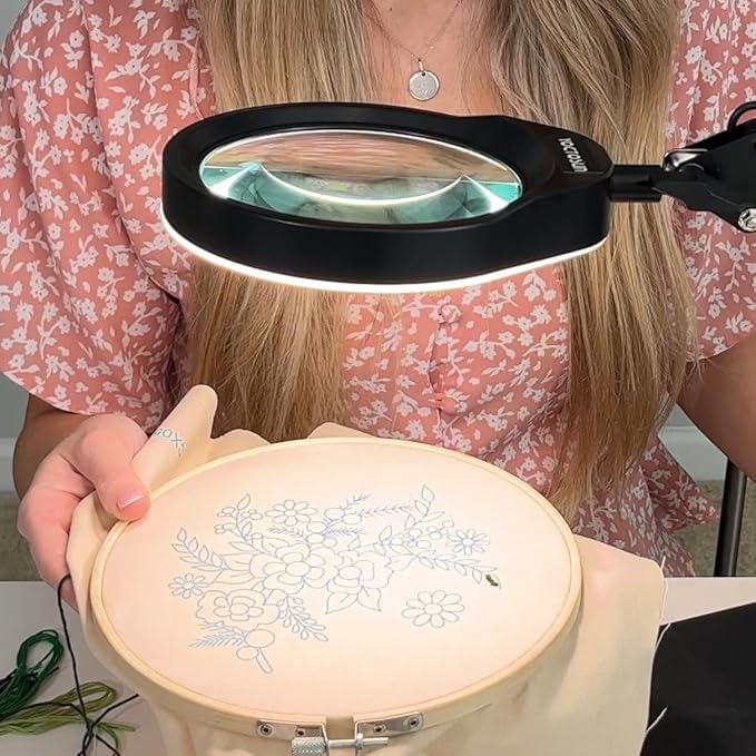 YOCTOSUN 10X Magnifying Glass Lamp with 6 Color Modes Stepless Dimmable, 96 LEDs and 5" Real Glass Lens, Adjustable Swivel Arm Desk Magnifier with Light and Stand for Crafts Hobby Close Work