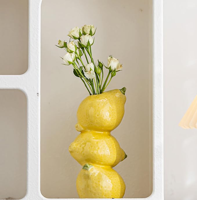 Amalfi Coast Lemon Figurine Decor, Tall Yellow Ceramic Bud Vase Dining Table Centerpieces for Home and Kitchen, Spring Summer Home Decorations, Capri Mediterranean Decoration for Italian Themed Party