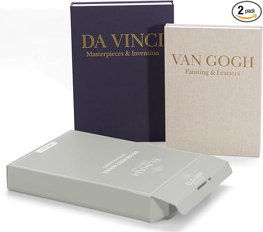 Premium Decorative Books - Set of 2 - Linen Storage Box for Coffee Table Faux Decor Boxes for Bookshelf Fake Books for Decoration for Living Room - Modern Home (Beige & Grey)