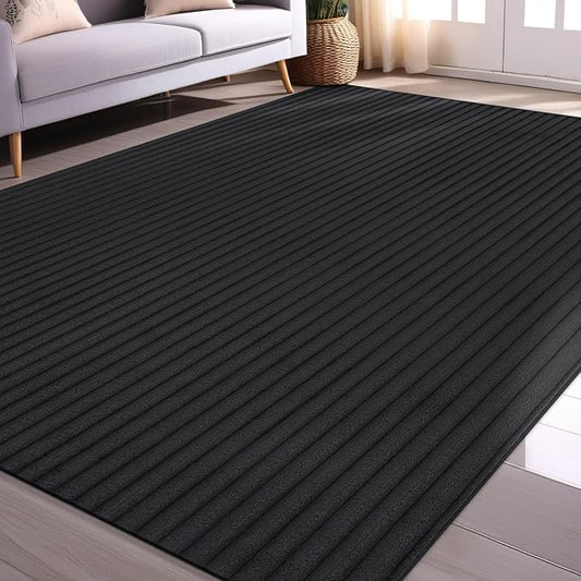Beverly Rug Non Slip Area Rug 5 x 7 Modern Durable Ultra Soft Ribbed Indoor Rugs for Living Dining Room Office Stain Resistant Non Shedding Casual Easy Shag Indoor Carpet Dark Gray 5x7