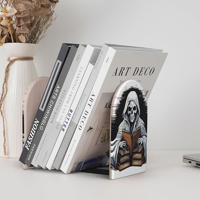 Skeleton Skull Books Halloween Ghost_13441583 Wood Bookends Stands Decorative Non-Slip Book Organizers for Home Office Desk Library School Study 1 Pair