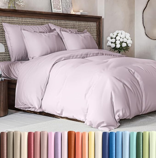 Duvet Cover Full Size Set - Extra Soft Full Size Duvet Cover 80 x 90 with 2 Pillow Shams - Hotel Luxury Easy Care & Fade Free w/Zipper Closures & Ties - Comfy Breathable Bedding Set (Light Lavender)
