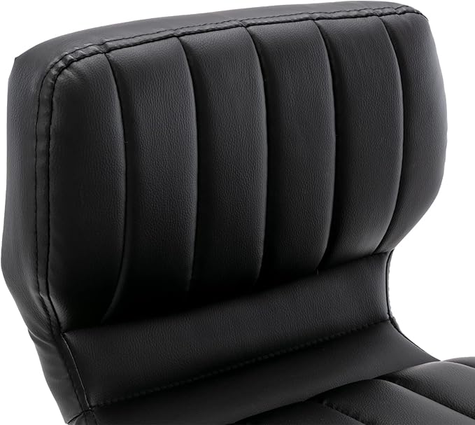 Brage Living Adjustable Bar Stools Set of 2, Modern PU Leather Swivel Barstools with Back, Armless Airlift Counter Height Bar Chairs for Kitchen Dining Pub Cafe (Black, Black Base)